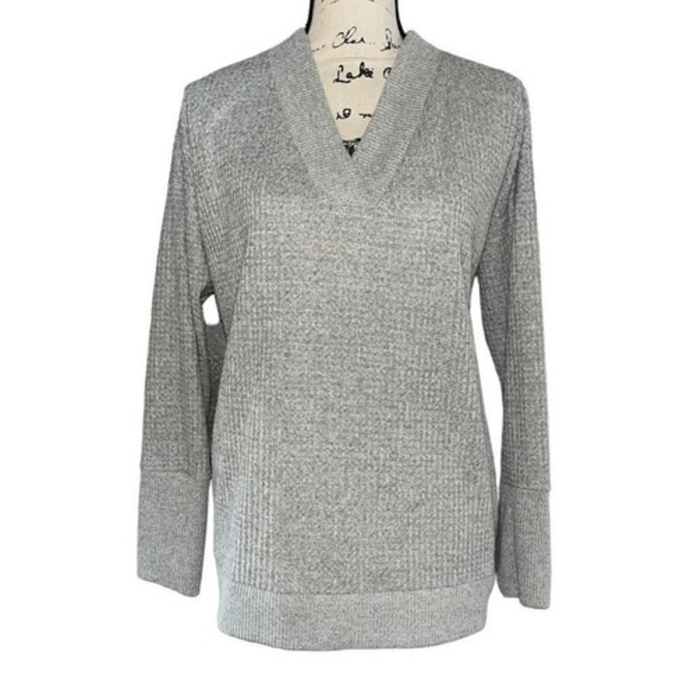 Falls Creek Heather Grey Waffle Knit V-Neck Pullover Sweater XL Long Sleeve